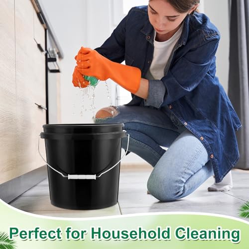 Tioncy 24 Pcs 2 Gallon Plastic Buckets with Lids and Handles,Black | Storage Pails for Paint, Cleaning, Organizing, Durable Containers, Metal Handles, Plastic Material - color: Black