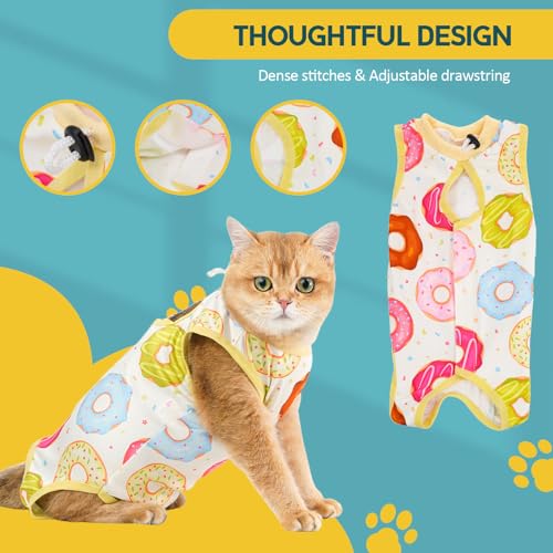 Avont Cat Recovery Suit - Kitten Onesie for Cats After Surgery | Stop Licking, Protects Stitches, L: Neck 10.2"-12.6"/Chest 17"-18.5"/Back 13.5", Soft & Breathable, Hook & Loop, Donut - color: Donut, size: Large