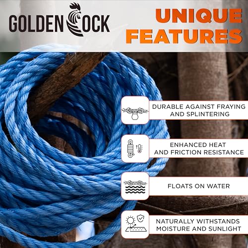 2116lbs Heavy Duty PP/Polyester/Nylon Rope, Blue, 5/16inX32FT | Weather-Resistant & Waterproof Rope for Pool, Camping, Construction & Rigging Applications - color: Blue, size: 5/16in X 32FT