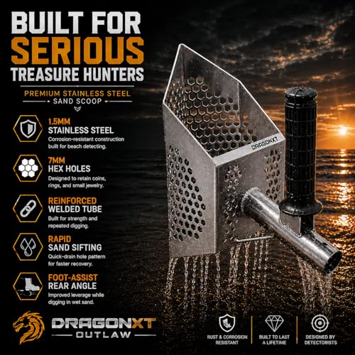 Outlaw Premium Stainless Steel Beach Sand Scoop for Metal Detecting (Scoop + Long Handle) - size: Scoop + Long Handle