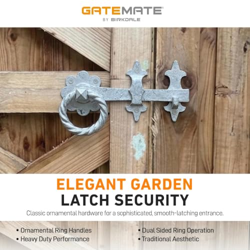 GATEMATE® B5612001 Ornamental Ring Gate Latch | 8" (200mm) Galvanized | Durable and Decorative Gate Hardware | Rust-Resistant Finish | Includes Fittings for Easy Installation - color: Galvanised