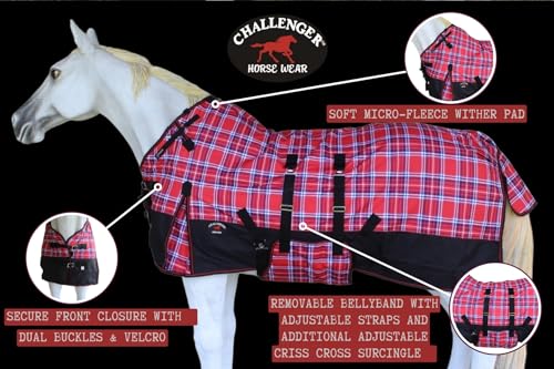 Challenger 1200D Turnout Waterproof Rain Horse Sheet Light Winter Blanket 374B - color: Red Plaid, size: 80 inches