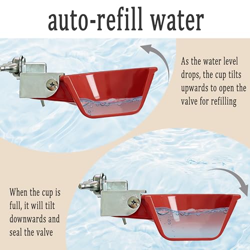 XCL Chicken Waterer Cups, Aluminum Alloy Chicken Waterer Feeder 4pcs Large, Tee Fittings Poultry Chicken Water, for Chicken, Duck, Goose, Turkey, Bunny, Bird, with Mounting Hole Opener (4, Red)