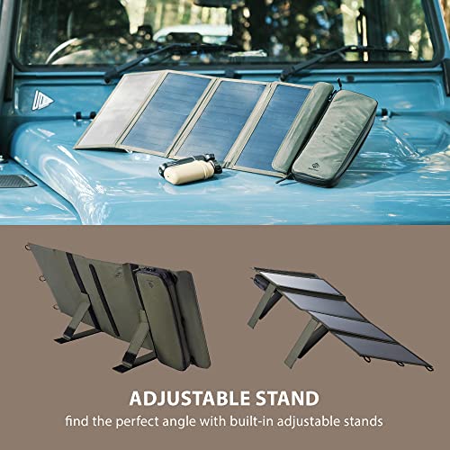 ELECOM NESTOUT Portable Solar Panel, Dual USB-A Ports, 28W Power Generation Charger for Phone Camping, Durable Water-Resistant Ripstop Nylon, Foldable Lightweight, Adjustable Stands (4-Panel) - color: 4-Panel