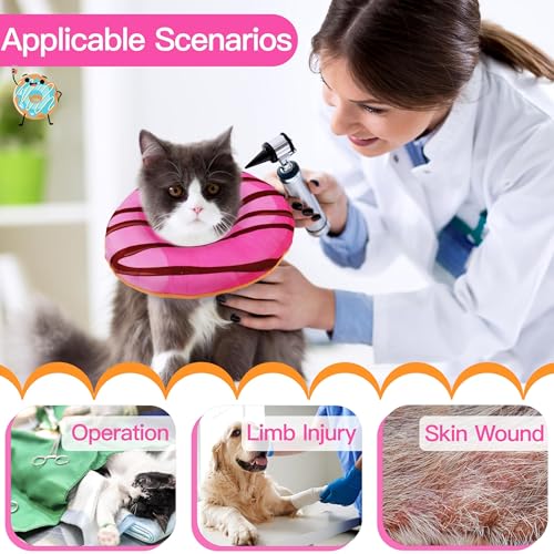 Cat Cone Collar Soft, Cute Cat Donut Collar After Surgery, Adjustable Kitten Recovery Cones to Stop Licking, Lightweight Neck Elizabethan Collars for Cats Kittens (Chocolate Pink, Small) - color: Chocolate Pink, size: Small