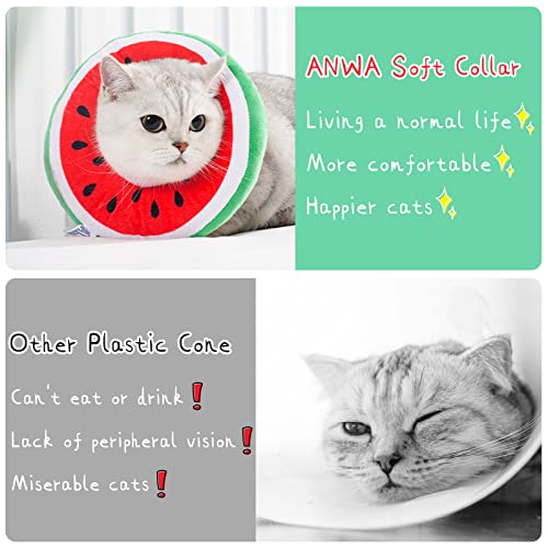 ANWA Adjustable Cat Cone Collar Soft, Cute Cat Donut Collar After Surgery, Kitten Recovery Cones to Stop Licking - color: Watermelon, size: Medium