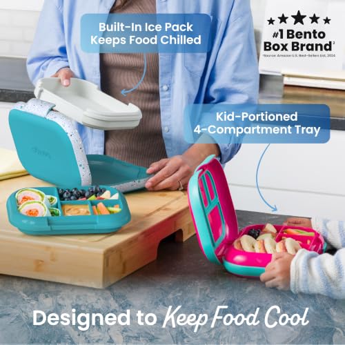 Bentgo Chill Kids 4-Compartment Bento Box Leakproof Lunch Box | Built-In Ice Pack, 3.3 Cup Capacity, BPA-Free, Microwave & Dishwasher Safe Tray, Ideal for Ages 3–7 (Truly Teal) - color: Confetti Edition - Truly Teal