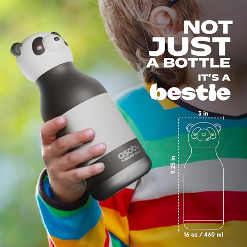 asobu Bestie Water Bottle, Cute Collectible Character, Leak Proof, BPA Free | 16 oz, Stays Cold 24 Hours, Double Wall Vacuum Insulation, Food Grade Stainless Steel, Spill Resistant, Great Gift Idea - color: Panda