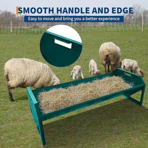 45-Inch Portable Livestock Feeding Trough, Heavy Duty 22 Gallon Capacity Feeder for Cows, Sheep, Horses, Pigs, Feeding Up to 10 Sheep, Durable Galvanized Steel（Dark Green） - color: Dark Green