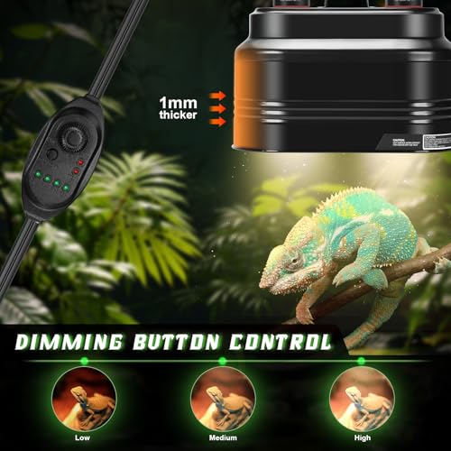 MECESOR Reptile Dual Light Fixture with Dimming Switch and Timer, Deep Dome Reptile Heat Lamp Fixture Double UVB Light Fixture, Double Dome Lamp Fixture for Basking Heat Bulb for Terrariums - size: Timing & Thermostat Dual Lamp Fixture