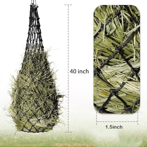 2 Pcs Ultra Slow Feed 1.5"x1.5" Holes 40” Hay Net, Durable Slow Feeder Hay Nets for Horses Goat Feed(Black