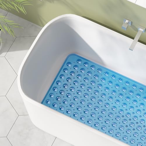 AmazerBath Shower Mat Non Slip 40 x 16 Inches, Bathtub Mat Shower Stall Mats with Suction Cups and Drain Holes, Non Slip Bath Mat for Tub for Elderly & Kids, Clear Blue - color: Clear Blue, size: 40" x 16" (Rectangular)