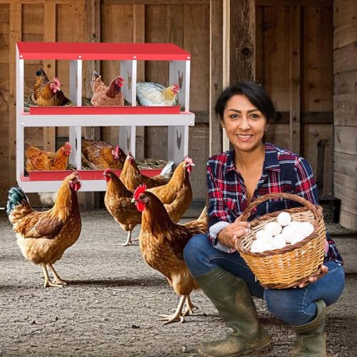 Chicken Nesting Box, 6-Hole Nesting Boxes with Bracket Legs, Removable Tray, Ventilation Holes, Easy Egg Collection & Cleaning, Laying Boxes for Hens, Red - color: Red, size: 32.1"L x 16.9"W x 26.6"H