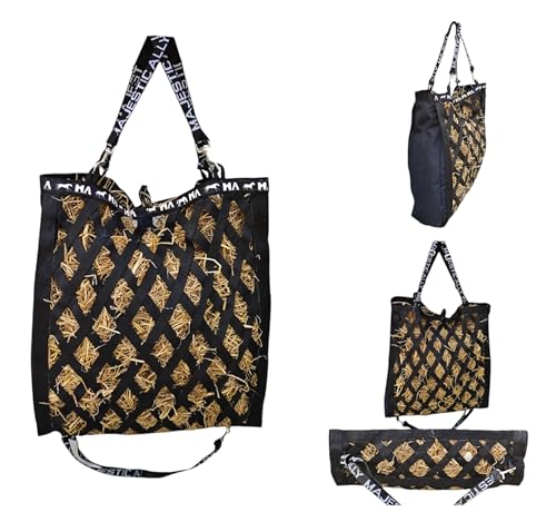 Majestic Ally Double Side Open Slow Feeder Hay Bag - Diamond shaped Obliquely Placed Webbing (Black) - color: Black