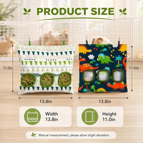 2-Pack Guinea Pig Hay Feeder,Hanging Canvas Hay Holder for Small Pet Cage | refillable closure, foldable storage, fit guinea pigs, rabbits & small herbivores