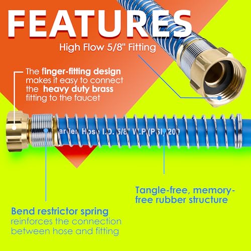 5/8 IN. × 90FT. Heavy Duty Rubber Garden Hose, High Flow 5/8" I.D. Brass Fitting No Memory Durable Heavy Duty Water Hose for Watering, Irrigation, Water Transfer Pump - color: Blue, size: 90FT