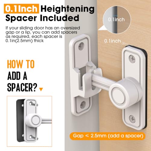 Sliding Barn Door Lock, 90 Degree Locks, White | Flip Gate Latches for Garden, Bathroom, Outdoor, Garage, Window, Barn Doors - color: White