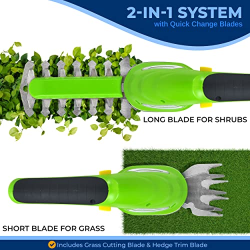 SereneLife Cordless Handheld Grass Cutter Shears, Portable Lightweight Electric Hedge Trimmer, Hand Held Garden Clippers Powered with Rechargeable 3.6V Battery, Changeable Blade Trimmers Light Green - color: Green