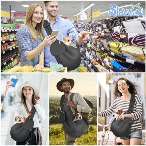 SlowTon Dog Carrier Sling - Thick Padded Shoulder Strap Adjustable, DGY S | Dog Carriers for Small Dogs, Puppy Carrier Purse for Pet Cat with Front Zipper Pocket Safety Belt Machine Washable - color: B-Dark Grey Breathable Fabric