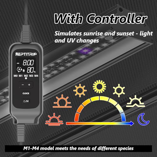 39-Inch LED UVB Reptile Light with Auto On/Off & Preset Day-Night Cycle Dimming, 4 UVI Modes Fixture Controller, 27W Aluminum UVA UVB Lamp for Bearded Dragons, Turtles & Snakes, 6500K - size: 39 INCH