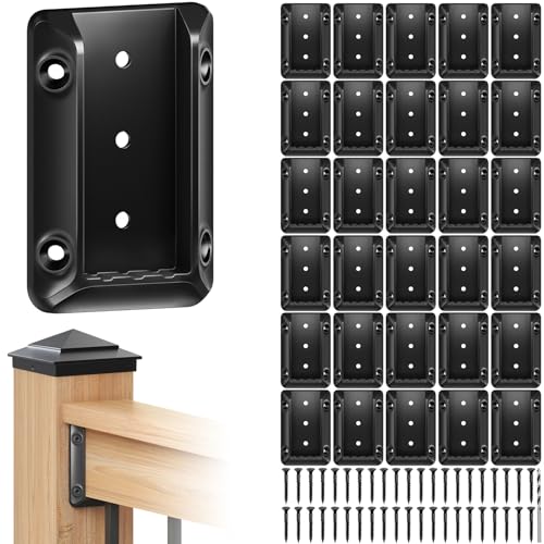 30 Pcs Toscoco Deck Railing Brackets for 2×4 (Actual 1.5" × 3.5") Wood Rail | Heavy Duty Nylon 66 Railing Connectors for Wood Post to Handrail Connection with 215 Pcs Deck Screws for Deck Stair Fence