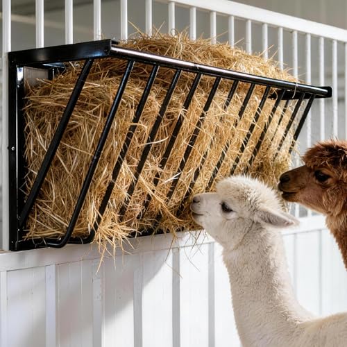 Wall Mounted Hay Feeder & Blanket Holder, 63" 67 Gal Heavy Duty Steel Hay Rack for Horse Stall, Goat Shed, Sheep Barn, Organizer for Feeding and Storage - size: 63 in