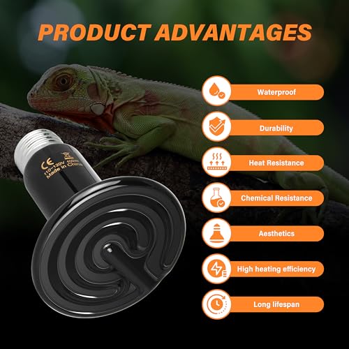 Simple Deluxe 100W Ceramic Heat Emitter 2 Pack Reptile Heat Lamp No Light Emitting Heat Bulbs for Amphibian Terrarium, Bearded Dragon Lizard Snake Turtle, Brooder Coop Incubating Chicken - size: 100W *2, style: D-75mm