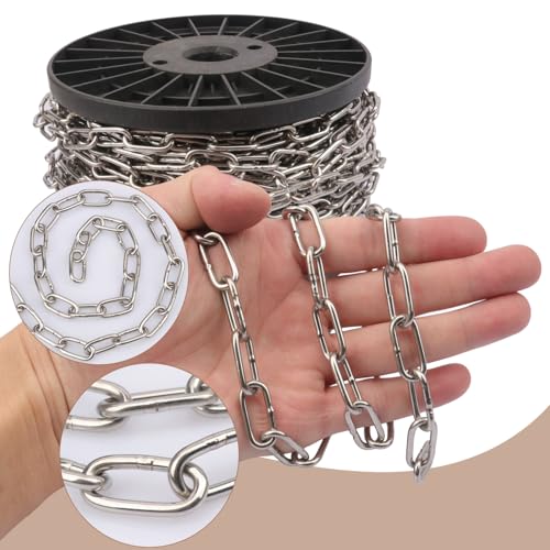 100 FT Stainless Steel Hanging Chain, 1/10" Metal Chain Roll, Jack Chain for Hanging Lightts, Plants, Signs & DIY Projects (with Spool) - size: 100 FT 1/10"