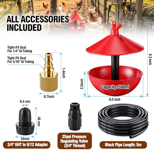 Automatic Poultry Waterer System with Tubing | Complete Watering System, Automatic Refill, Poultry Coop Supply, Easy Setup