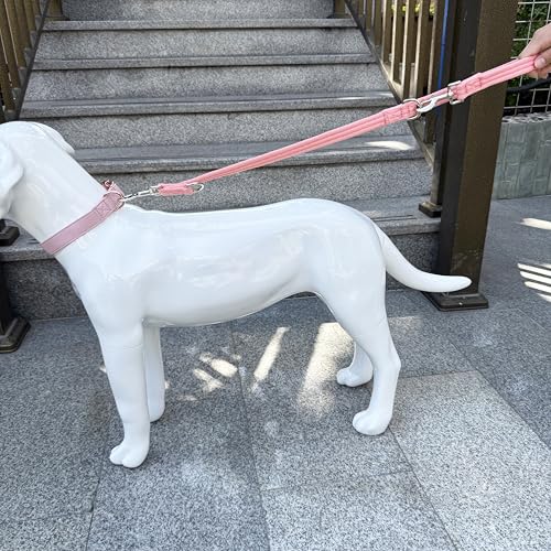Double Ended Dog Leash,for Obedience Training Easy to Use,Lightweight,Soft for Large and Medium Dogs (Pink, 1M*2.5CM) - color: Pink