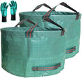 Professional 2-Pack 63 Gallon Lawn Garden Bags Big (D31,H19 in) Yard Waste Bags with Gardening Gloves for Reusable Leaf Bag,Garden Trash Containers,Lawn Weeds,Grass Clippings,Yard Debris Bag 4 Handles