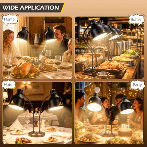 Dyna-Living Food Heat Lamp, 2-Head Adjustable Heat Lamp for Food Commercial Electric Food Warmer Lamp Catering Warming Lights for Buffet Parties Restaurant Kitchen, 500W (Black) - color: Black