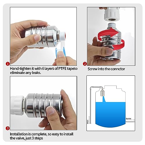 Float Valve, 1/2" to 3/4" 1" 304 Stainless Steel Fully Automatic Water Level Controller, Automatic Water Level Control Float Valve for Water Tank, Livestock Troughs, Pool, Distiller