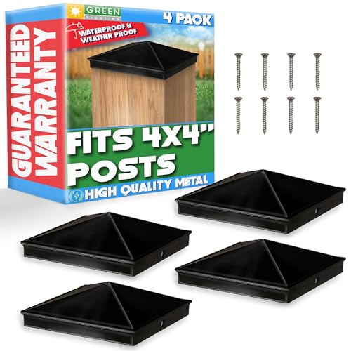 GreenLighting 4x4 Aluminum Pyramid Post Cap Cover (Black 4 Pack) Fits 4x4 Nominal Wood (True 3.5 x 3.5) Powder Coated Matte Outdoor Post Caps Cover, Fence Wood Post, Decking, Waterproof - color: Black 4x4, size: 4 Pack