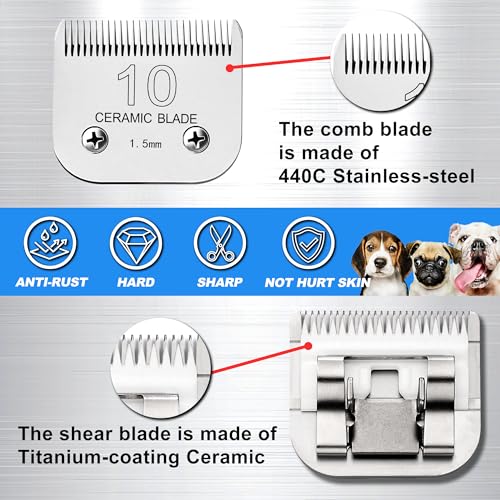 Detachable Pet Clipper Blades Dog Grooming Clipper Replacement Ceramic Blades, Compatible with Andis, Wahl, Oster(3Pack Size 10#,Cut Length 1.5mm) - size: 10#*3 (1.5mm)