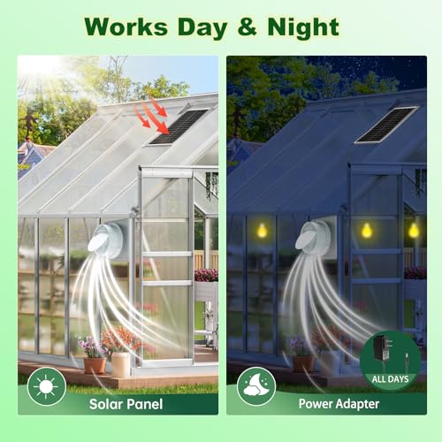 Solar Powered Fan, 9.1" Solar Exhaust Fan Kit, 25W Waterproof Chicken Coop Fans with 14.8Ft On/Off Switch Cable & Power Adapter, Cooling Ventilation for Greenhouse, Shed, Outside, Garages, Dog House - color: No Battery