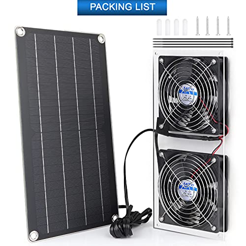 AntPay Solar Powered Fan Kit, IPX7 Weatherproof Dual Fan, Solar Exhaust Intake Cooling Ventilation for Chicken Coop,Greenhouse,Shed,Pet House,Outside with 11Ft/3.5m