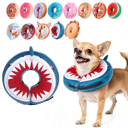 BEAUTYZOO Dog Cone Collar Alternative After Surgery,Pet Neck Donut E‑Collar | Soft Cone for Dogs to Stop Licking, Adjustable Recovery Collar for Large Medium Small Pets, Not Block Vision - Shark Blue, XS - color: Shark Donut, size: XS(Neck:9.5"-11.5")