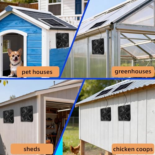 Solar Powered Fan Kit 7 inch Solar Fan for Chicken Coop, Shed, Greenhouse, Outside, Solar Exhaust Fans Solar Panel Fan for Dog Pet Houses