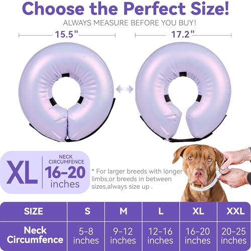 Inflatable Dog Cone Collar - Donut Collar Recovery ECollar Alternative After Surgery - Soft Dog Cone for Small Medium Large Dogs - size: X-Large [Neck:16"-20"]