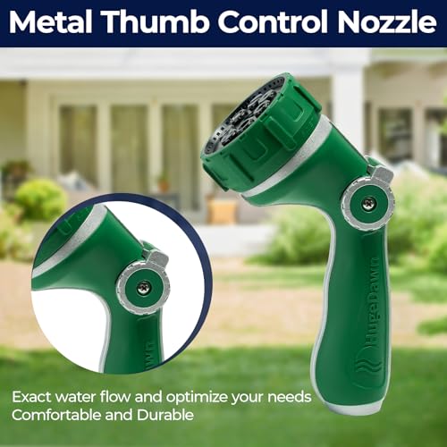 HugeDawn Garden Hose Nozzle with 7 Spray Patterns, Heavy Duty Metal Sprayer 30% Greater Water Flow for Watering, Car Wash, Outdoor Cleaning (Green) - color: Green
