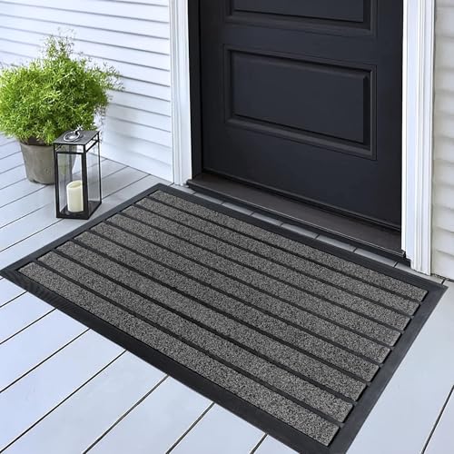 ubdyo Extra Durable Door Mat Outside Entrance (32" x 20", Bright Grey) | Dirt Trapping, Non-Slip Backing, Indoor or Outdoor Use, Welcome Mat, Low Profile, Natural Rubber, Stain Fade Resistant - color: Bright Grey, size: 32'' x 20'' (Rectangular)