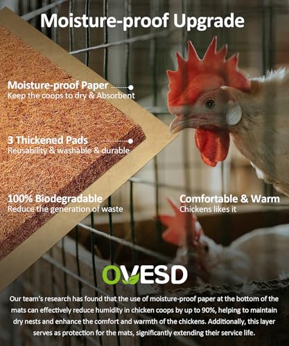 3X-Thick Nesting Pads for Chicken Coop (12"x12"), 5 Reusable Hen Laying Pads and 5 Moisture-Proof Paper, Washable & Biodegradable Hemp Bedding Mat for Hygiene & Egg Protection