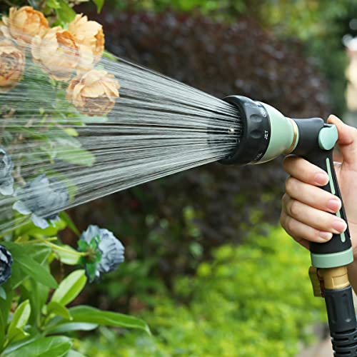 FANHAO Heavy Duty Garden Hose Nozzle, Metal Hose Sprayer Easy Thumb Control | 8 Spray Patterns, Rustproof Water Nozzle, Non-Slip Ergonomic Grip, Elder & Child Friendly for Garden, Car & Pet, Light Green - color: Light Green
