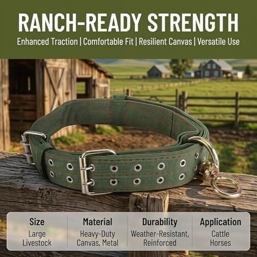 DOITOOL Thickened Canvas Livestock Collar 51.18 Inch Adjustable Neck Strap with Explosion-Proof Buckle for Cattle Calf Sheep Horse Farm Use