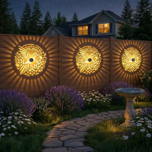 Gardsee Solar Fence Lights Outdoor 2 Pack Deck Step Wall Lights Butterfly Metal Waterproof LED Warm Yellow Light for Garden Post Patio Backyard Yard Decor (Black 4) - style: black 4