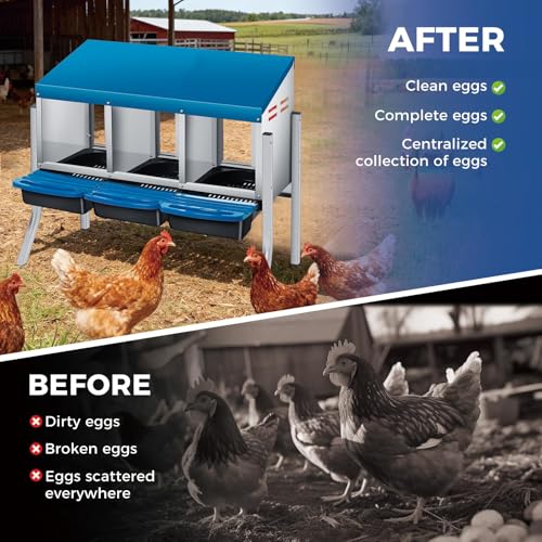 Garvee 3-Hole Roll Away Egg Collection Chicken Nesting Box | Galvanized Steel Nest Box for Laying Eggs - color: Blue, size: 3 holes with legs
