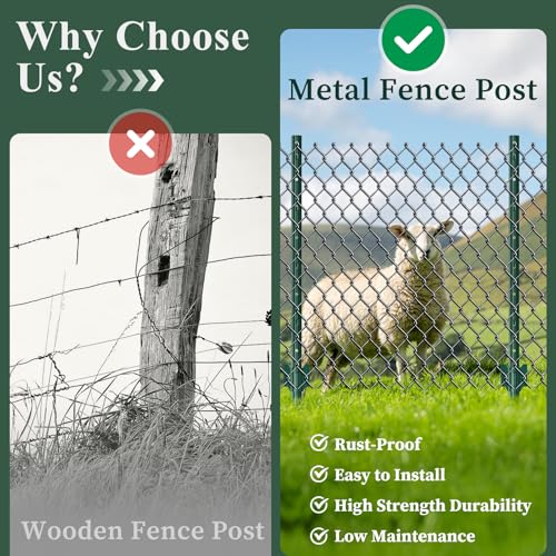 Metal Fence Posts for Wire Fencing,Heavy Duty U Post 5 FT Green | 10 Packs Rustproof Powder-Coated Steel Fence Stakes, No-Dig Fence Posts for Farm, Orchard, Yard & Temporary Fencing - color: Green, size: 5FT-10P