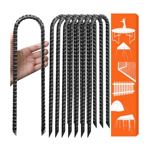 Eurmax USA 8-Pack U-Shape Ground Stakes,Rust-Proof Galvanized Steel Ground Anchors,Commercial Trampoline Stakes for High Winds,Secure Anti-Flip Tie Down for Soccer Goals,Swing Sets,Fences&Playsets - color: Black, style: Arch Head