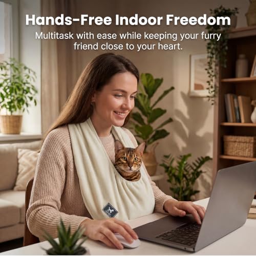 Donut Cat Sling Carrier for Small Pets 3-13 lbs, Soft Polar Fleece | Hands-Free Pet Pouch, Lightweight Indoor Cuddle Bag, Cozy Wearable Carrier for Cats, Kittens and Small Pets, Apricot - color: Apricot
